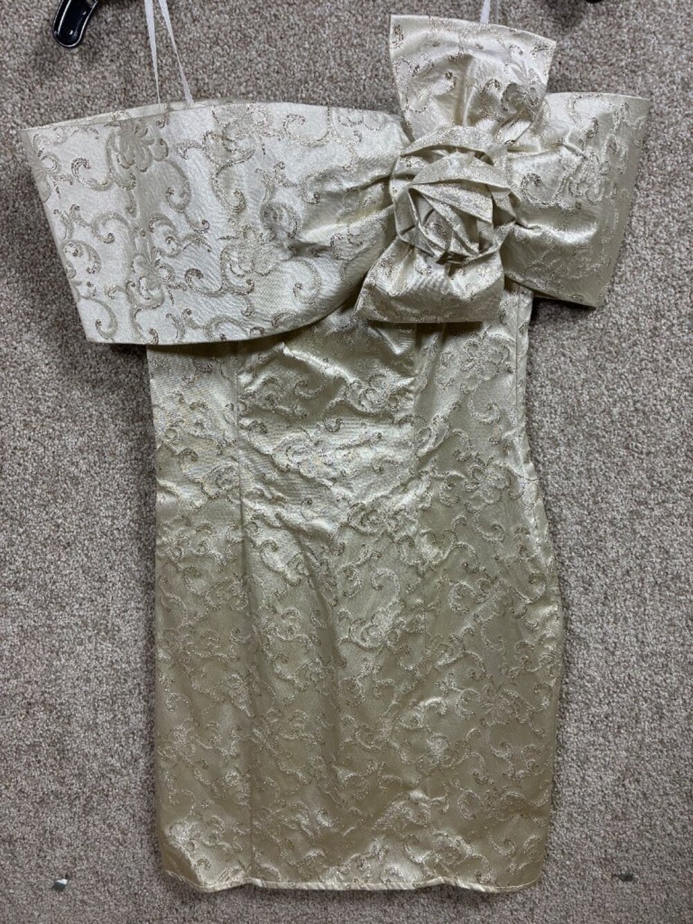 Vintage Jessica McClintock Gunne Sax Dress 7/8 Metallic Brocade Bow Made USA